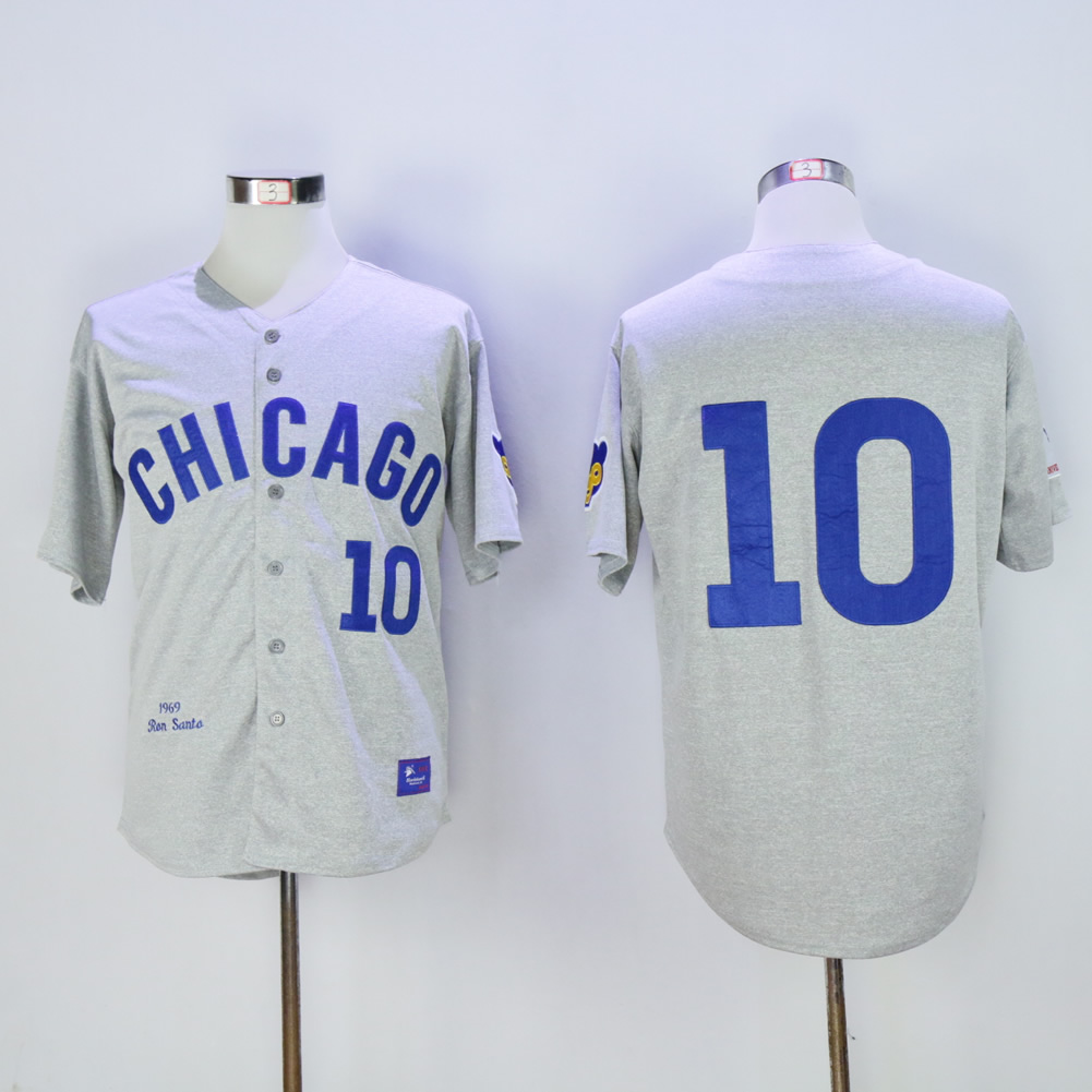 Men Chicago Cubs #10 Santo Grey Throwback 1969 MLB Jerseys